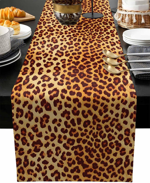 PIEPLE Leopard Print Table Runner-Cotton linen-Long 108 inche Cheetah Print Dresser Scarves,Animal Tablerunner