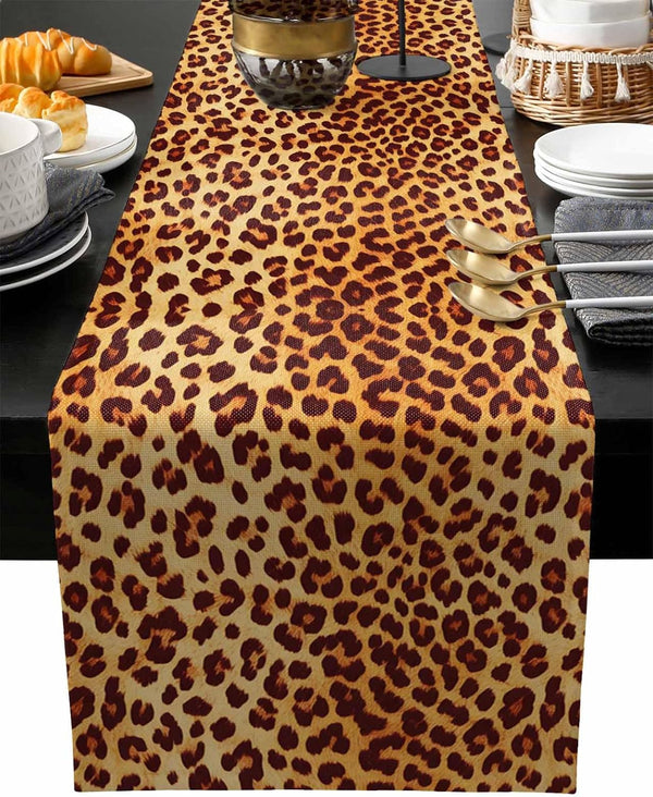 PIEPLE Leopard Print Table Runner-Cotton linen-Long 108 inche Cheetah Print Dresser Scarves,Animal Tablerunner
