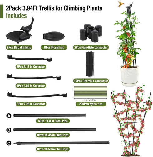 4Ft 2Packs Garden Trellis for Climbing Plants Outdoor, Trellis for Monstera Plants Indoor Large, Tower Obelisk