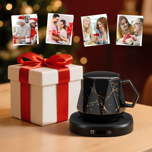 Set, 4 8 Coffee Mug Warmer & Unique Marbling Mug Smart Heated Electric Cup Warmer for Desk Office, Temperature Control