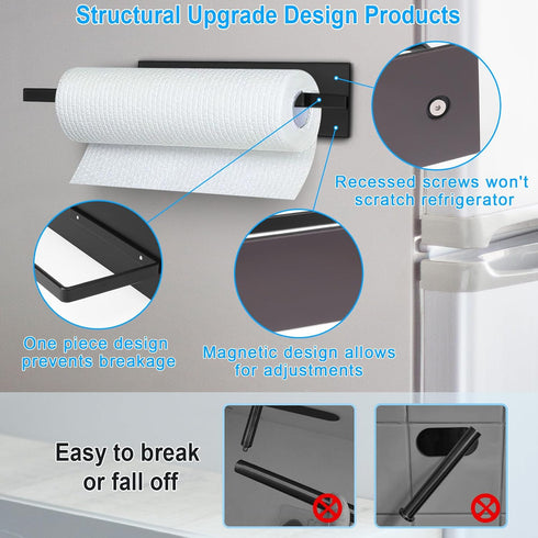 Magnetic Paper Towel Holder for Fridge, Wall Mount Toilet Paper Roll Rack, Organizer for Bathroom, Kitchen, RV, Pantry