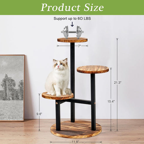 3 VECELO Tier Plant Stand Indoor Outdoor, Tall Metal Wood Flower Shelf for Multiple Plants, Small Tiered Round Corner