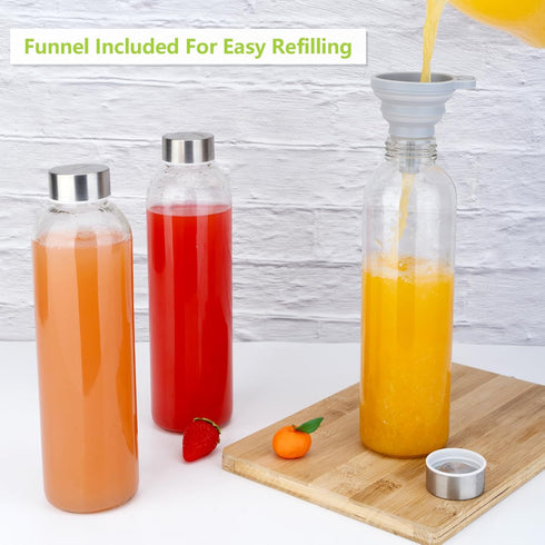 Zukro Glass Juice Bottles with Lids Set of 3, 24 oz Reusable Clear Bottles with Stainless Steel Cap