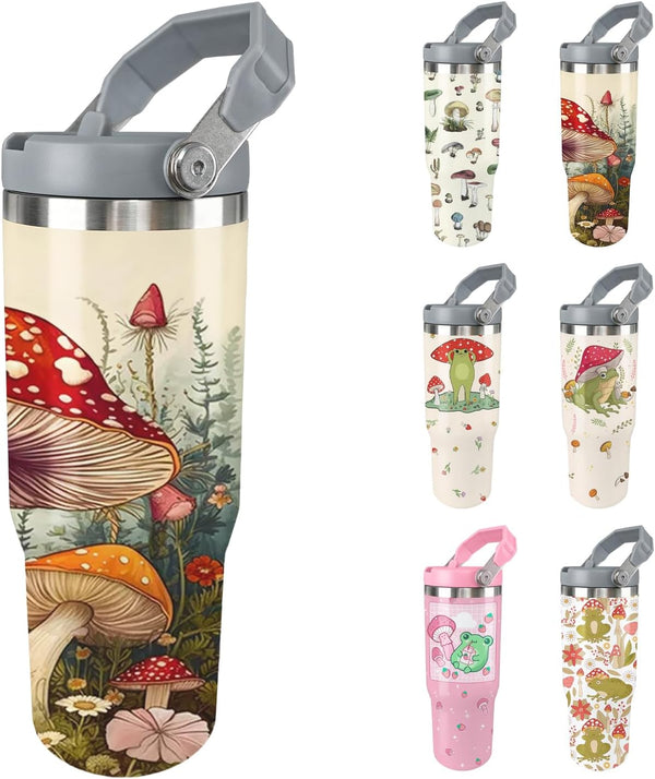 Unyopsa Mushroom Tumbler with Handle 30oz Vacuum Insulated Mushroom Cup with Lid and