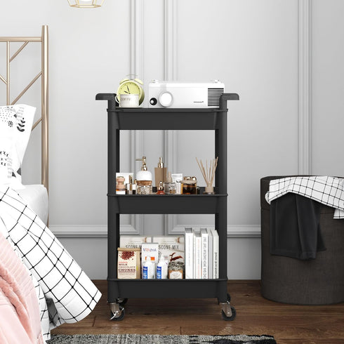 3-Tier 3-Tier-Plastic) MIOCASA Utility Rolling Cart with Cover Top Board, Kitchen Storage Organization, Art Cart