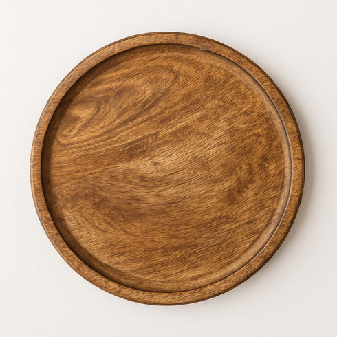 CRAFTYKART Set 11 inches, 11 inches Round Wood Serving Trays Rustic Nesting Trays Stackable Platters for Serving Cakes