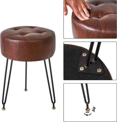 LG-31Z IBUYKE Faux Leather Round Footrest Stool, Makeup Vanity Stool Side Table, PU Dressing Table Seat, Pouf Couch