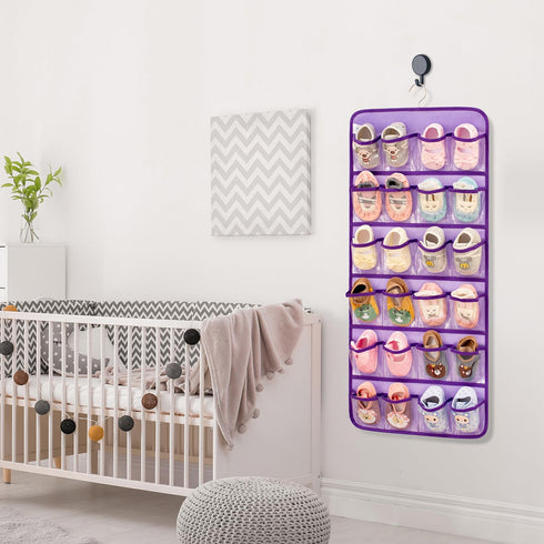 Closet Dual-sided Hanging Baby Shoes Organizer Toddler Shoe Storage Holder for Kids Bow Socks Underwear (PURPLE)