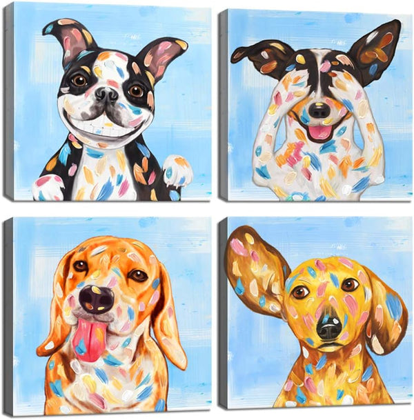 KLVOS Abstract Puppy Artwork Dog Painting Funny Animal Pictures Wall Decor Print
