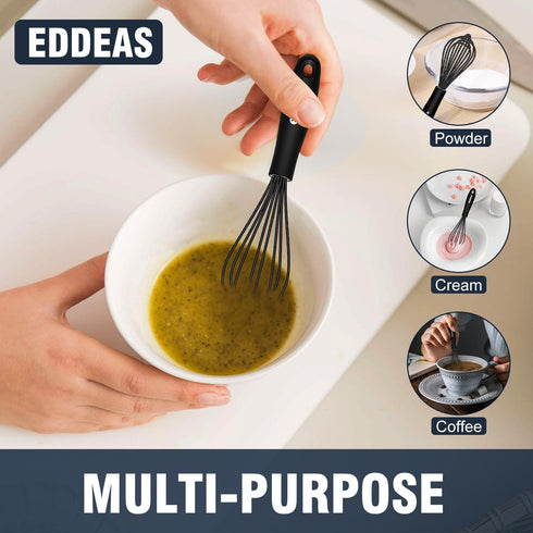 Mini Silicone Whisk - Small 7+9in BPA Free Whisk for Beating and Mixing, Non Scratch Coated