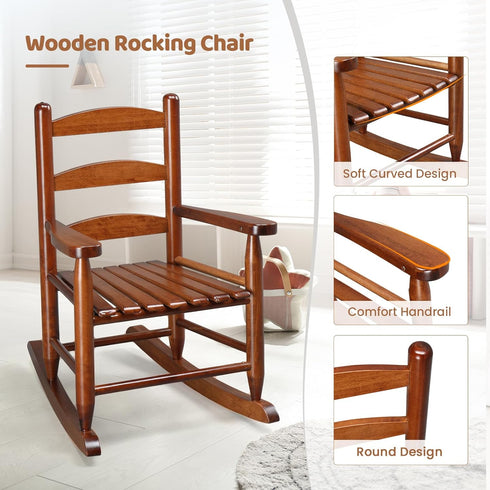 JOYMOR Outdoor Wooden Rocking Chair for Kids with High Backrest, Toddler Rocker Weather, Patio Rocker Chair Suitable