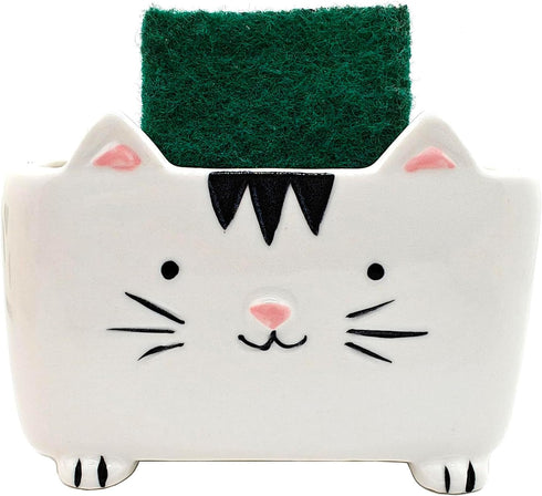 MONMOB Cat Sponge Holder Ceramic Cat Soap Holder Cute Cat Decor Kitchen Accessories Cat Home Decor Ceramic Kitchen