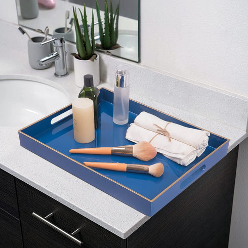 15.7 11.8 1.57" MAONAME Royal Blue Serving Tray with Handles, Rectangular Decorative Tray, Modern Coffee Table Trays