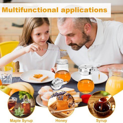 2Pcs 8oz Commercial (1, 2 pack) Syrup Dispenser Honey Pot Glass Honey Dispenser Jar, Maple Syrup Dispenser, Honey