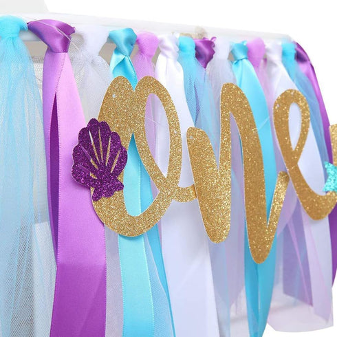 WODCM 1st 1st Mermaid HighChair Banner Birthday High Chair Banner Girl Mermaid High Chair Skirt Under The Sea Birthday