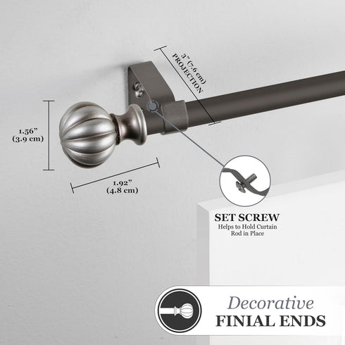 Kenney - 71631 Rachel Standard Decorative Window Curtain Rod, 28 to 48-Inch, Italian Pewter