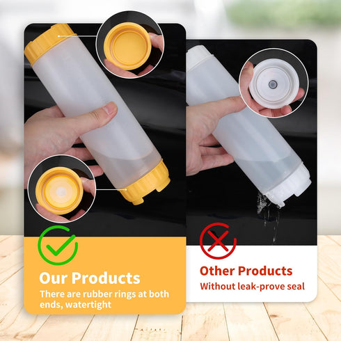 GouZaak 3pcs 24oz Inverted Condiment Squeeze Bottles, Leak-proof Refillable Sauce Container for All Types Liquid