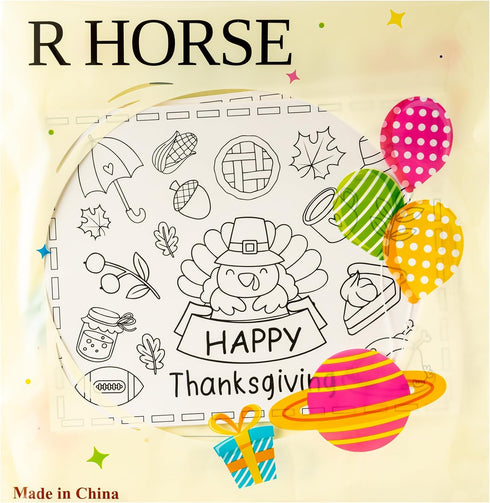 12Pcs R HORSE Thanksgiving Coloring Placemats - Disposable Paper Coloring Table Mats, Fun Turkey Dinner Place Mats