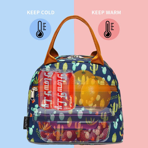 FlowFly Insulated Lunch Cooler Bag - Cactus Tote Bag Organizer for Men and Women