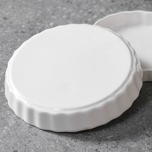 FEOOWV 7 Inch White Round Porcelain Quiche Pan - Non-Stick - Baking Tart Pies, Chicken Pot Pie, Dishwasher Safe