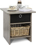 Furinno Dario End Table / Night Stand with Bin Drawer, 1-Pack, French Oak Grey/Black