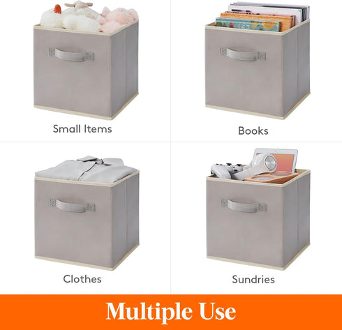 Lifewit 12 Packs Storage Cubes, 11 Inch Foldable Decorative Fabric Bins for Organizing Home with Handles, Light Gray