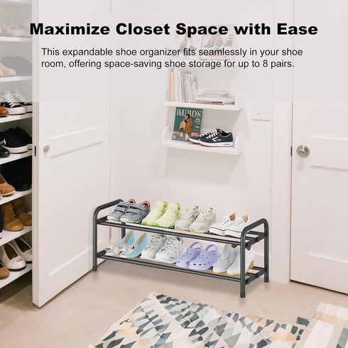2-Tier Closet, KANAV Expandable Shoe Rack, Adjustable Shoe Organizer & Storage for Small Space Saving Shoe Rack