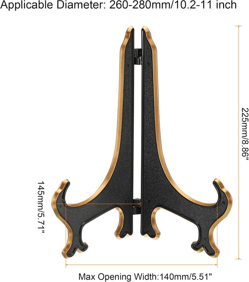 PATIKIL 9" Acrylic Decorative Plate Stand Holder, 2 Pack Table Use Foldable Picture Easel Frame Holder for Displaying Photos, Card, Canvases, Black Gold