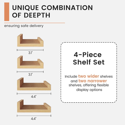 Set 4, 24 Inch FLYJOE Floating Picture Ledge Shelves for Wall of Wall Shelves with Lip Long Large Nursery Book Shelf
