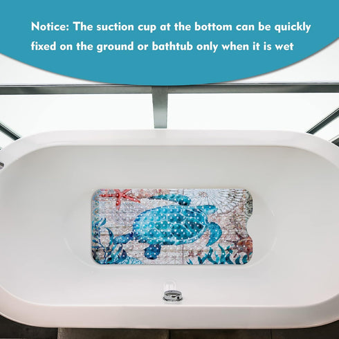 MOLFUJ 40 16 Inch Non Slip Bathtub Mat for Bathroom, X Sea Turtle Bath Tub Mat with Antislip Suction Cups and Drain