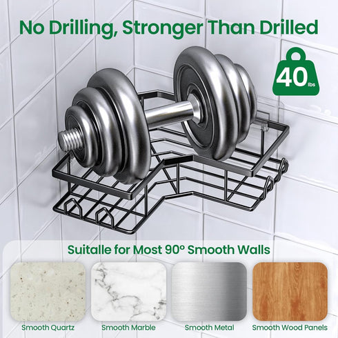 QHMCHLDZ 2 Pack Adhesive Shower Caddy, Corner Bath Organizer, Rustproof Stainless Steel Shower Shelves with Large
