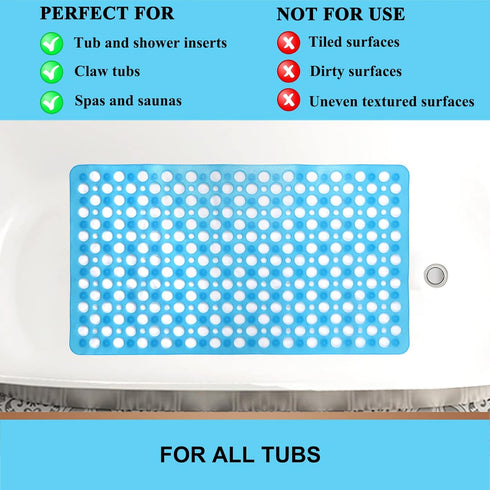 Non-Slip Bath Mat for Tub, 30 x 17 Inch Machine Washable Shower Mat with Suction Cups, Quick Drain Bathtub Mat for