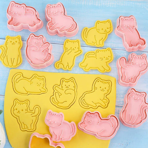 Crethinkaty Cat Cookie Cutters Set, 8 Plastic Cookie Cutter Stamps for Fun Cat Treats