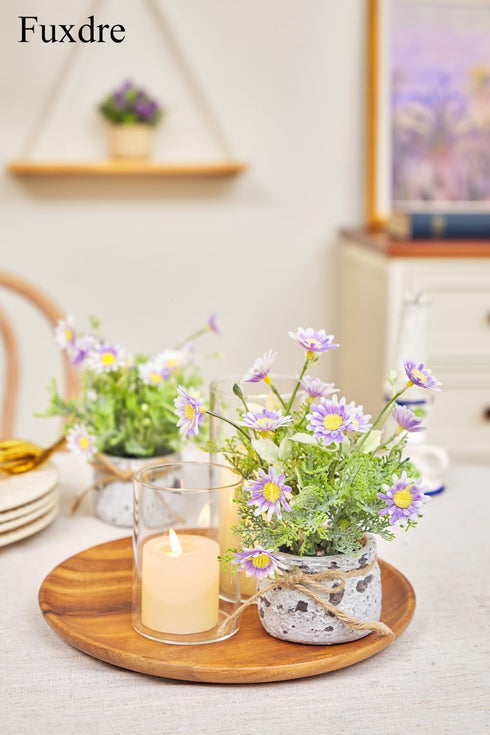 2Pcs,Daisies Daisy Artificial Flowers in Cement Vases Faux Flowers Farmhouse Home Coffee Table Bookshelf Office Desk