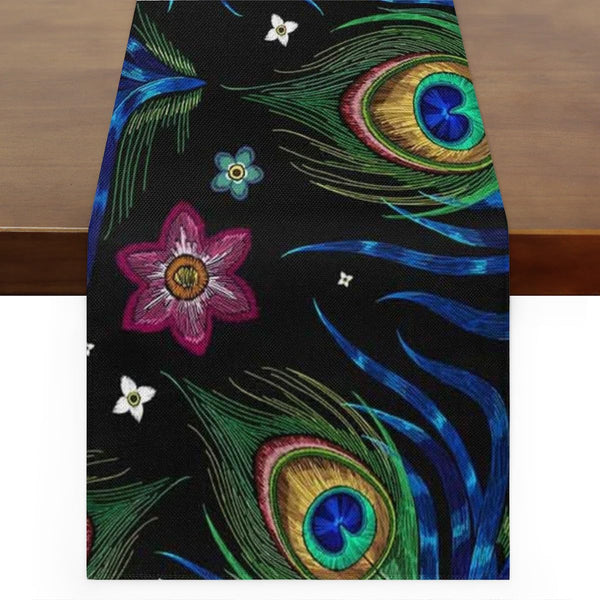 Aglebo Peacock Feather Table Runner Washable Table Runners 48 Inches Long Kitchen Dining