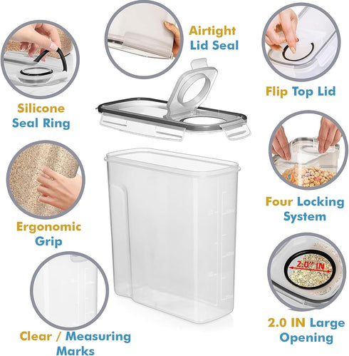 2 Pack (15.4 Oz Shazo Cereal Capacity) Small Airtight Cereal Containers Storage with Lids, Perfect Space Saving