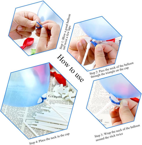 PP OPOUNT 50 Pieces Balloon Sticks, Upgraded Version White Holders with Cups for Party Decoration