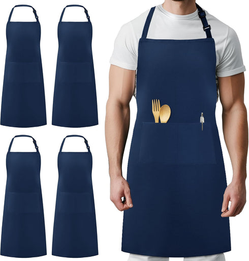 Syntus 4 Pack Adjustable Bib Apron Waterdrop Resistant with 2 Pockets for Cooking Kitchen Aprons for Men Women