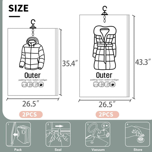 meetall 6Pack Hangers.3pcs 26.3x35.4inch(67x90cm) 3pcs 26.3x43.3inch (67x110cm).Work Hanging Vacuum Storage Bag