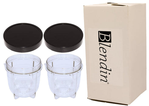 Blendin Replacement Short Cup with Stay Fresh Jar Lid, Compatible with Original Magic Bullet Blender, 8oz Cup (2 Pack)