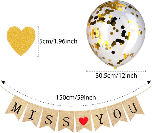 Gejoy 14 Pcs Farewell Party Decorations Supplies Kit, We Will Miss You Banner, Burlap Bunting, Gold Glitter Confetti
