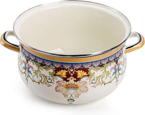 ZENFUN Kitchen Enamel Stockpot with Lid, 3.5 Quart Retro Flower Stew Bean Cooking Pot, Nonstick, Safe for Induction