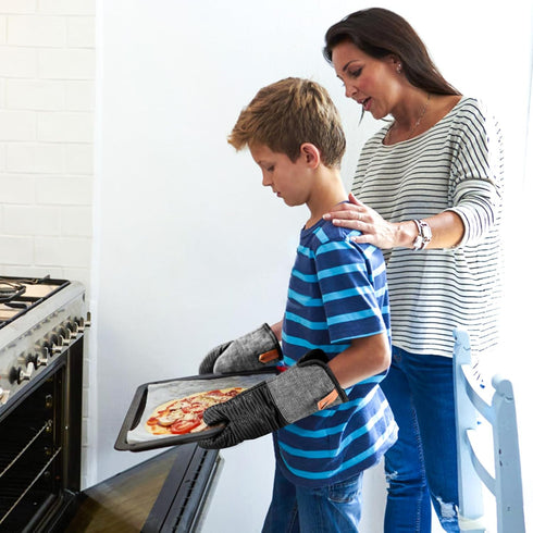 Kitchen Oven Mitts Set of 4, Non-Slip Cotton, Heat Resistant & Machine-Washable, Includes Long Mit, Mini Mitts & Pot