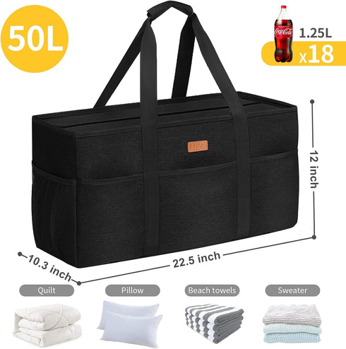 LHZK Stand Up Extra Large Utility Tote Bag with Lid, Utility Tote Bag with Metal Wire Frame and the Sides Rinforced