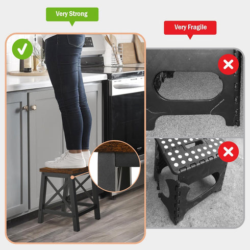 500 lbs YINMIT Step Stools for Adults and Kids, Wooden Small Step Stool with Non-Slip Feet, Rectangular Stepping Stool