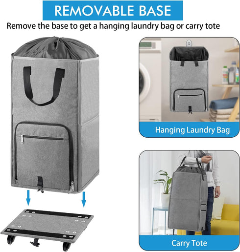4 2 Laundry Hamper with Wheels, Bukere Large Rolling Laundry Basket with Casters and Handles, Collapsible Freestanding