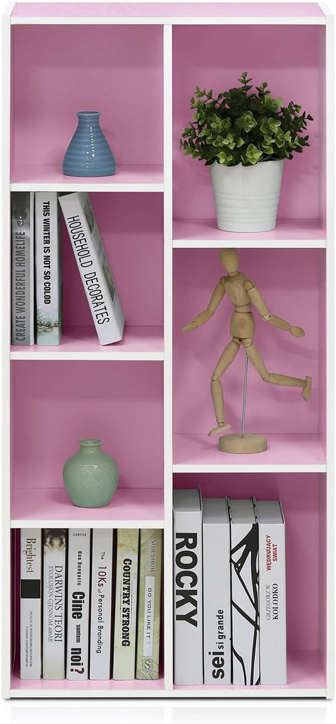 Furinno 7-Cube Reversible Open Shelf - White/Pink, Model 11048WH/PI