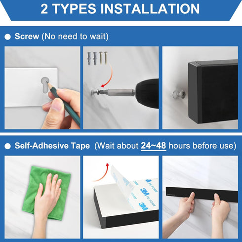 Magnetic Knife Holder for Wall, 10 Inch Black Magnetic Knife Strip with 2 Hooks, Stainless Steel Magnet Rack for Knives