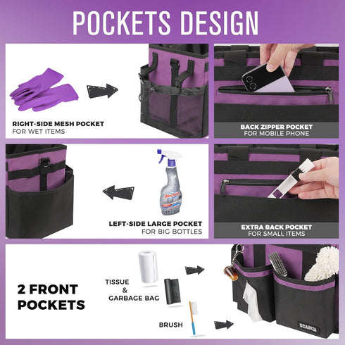 SCAVATA Compact Wearable Cleaning Caddy, Small Cleaning Caddy Supplies Organizer with Handle & Shoulder Straps