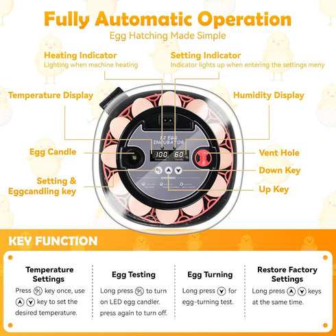Xiejiutianxrg 12-24 Display,360 (M12H) Egg incubators for Hatching Eggs, Automatic Egg Turning Poultry Incubator